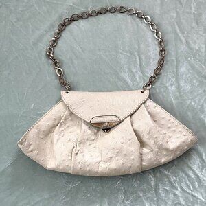Furla White Leather and Silver-Colored Metal Chain Shoulder Purse